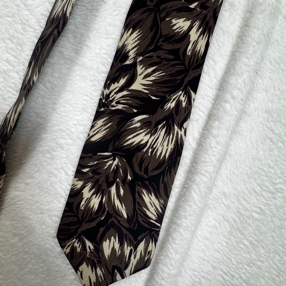 Osacr De La Renta Tie 100% Silk Vintage Brown Beige Floral Print Business Classi - Picture 2 of 7